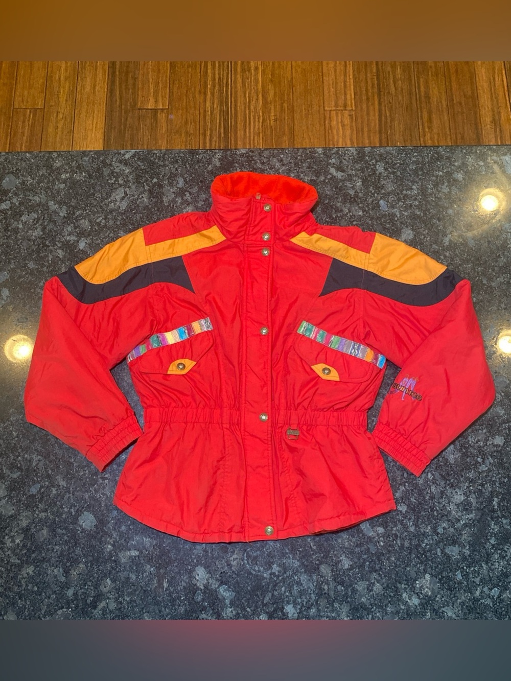 Vintage 90s Sun Ice Snow Aces Ski Jacket Colorblock Red Cropped Size 18